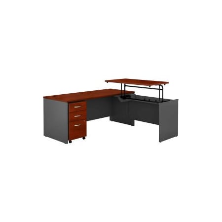 Bush Ind Bush Furniture 72inW 3 Position Sit-Stand L-Desk - Graphite Gray / Hansen Cherry - Series C SRC125HCSU